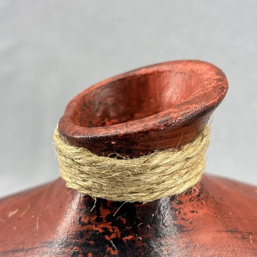 Vintage Chinese Ceramic Bud Vase Hand Crafted Black Red Glossy Paint Splash 7.5
